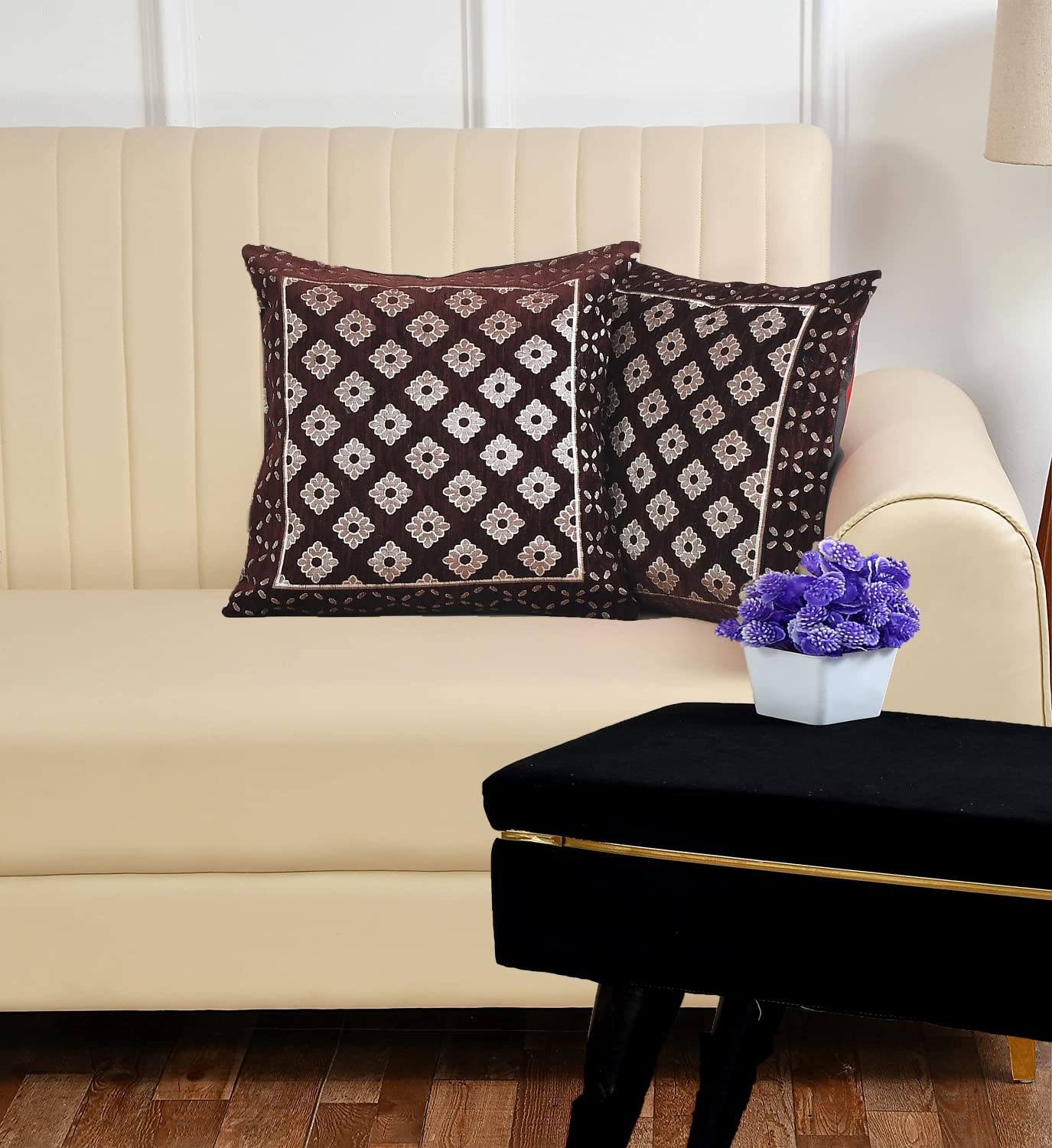 DECOMIZER Jacquard Geomteric Cushion Covers 16 Inch X 16 Inch Set Of 2 Ethnic Motifs 240 TC Cushion Covers,Design- Diamond,Color- Coffee
