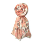 Scarf Woman Pleated Floral Print Mal Mal Cotton Scarves | Hijab Scarf | Headscarf | Neck Scarf | Stoles | Wraps (Peach)