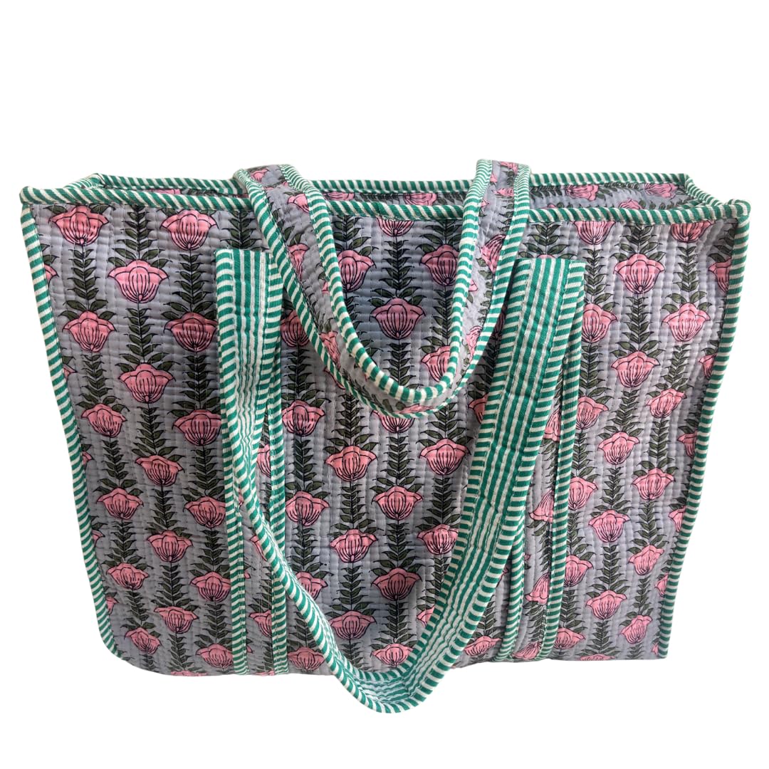 Bazaar Bhoot Edition Premium Cotton Quilted Shopping Tote Bag - Multipurpose Long Lasting Foldable Reusable Bag with zipper for Shopping, Travel & Daily Use (Grey (250 GSM Cotton))