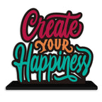 Artvibes Wooden Idols and Figurine Create Your Happiness Quotes Table Decoration for Office Desk|Home Decor Item|Living Room|Modern Art Wood Alphabet Showpiece Gift Item (Sp_1141)