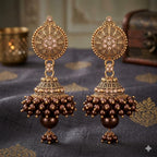 Traditional Gold-Plated pearl/moti Beaded Jhumka Earrings for Women | Ethnic Bridal & Festive Jewelry | Handmade Pearl Drop Jhumki | Lightweight Designer Earrings (brown chocolate)