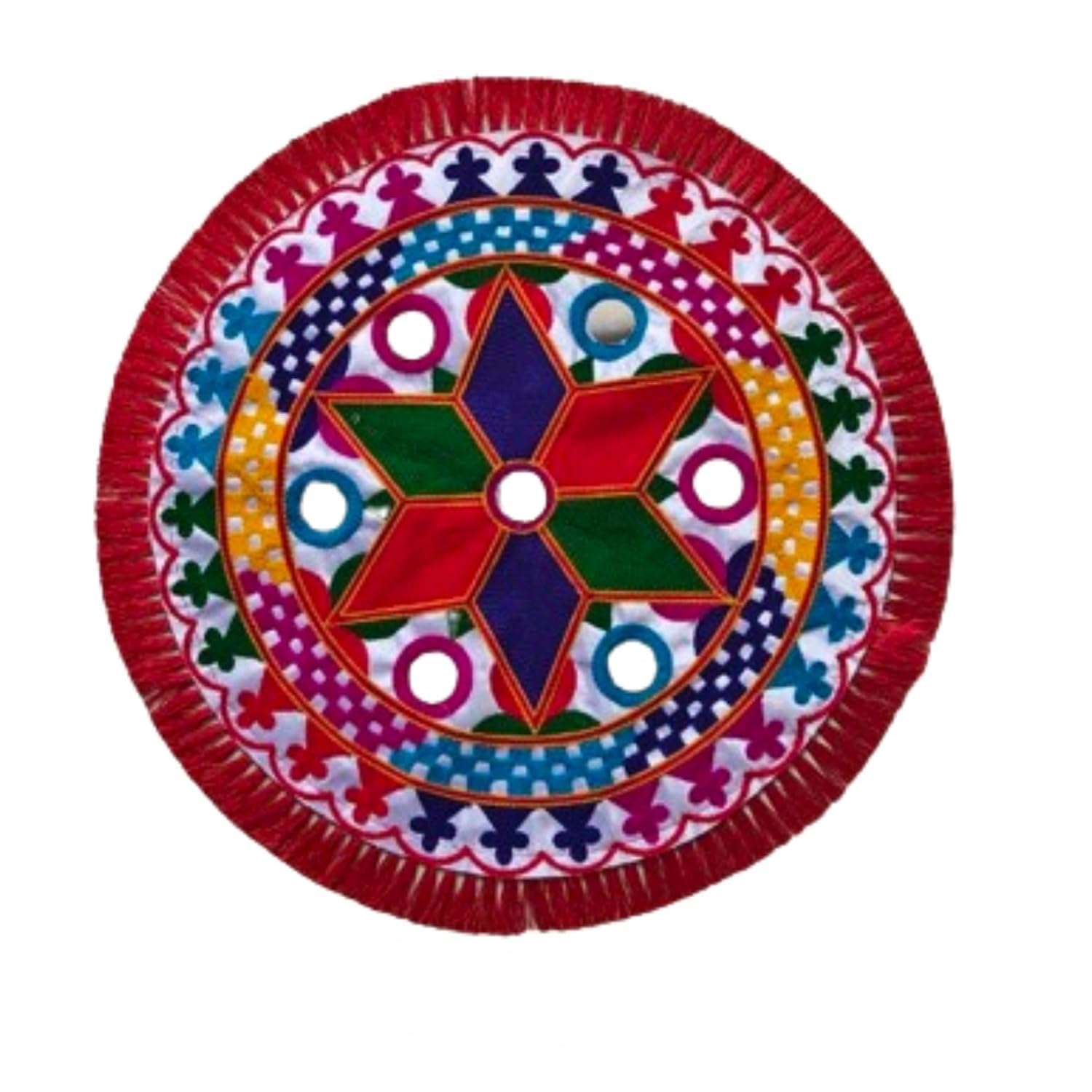 ATIRAMANIYA Traditional Embroidery Round Pooja Thali Rumal Pooja Prasad Thali Cover/Wedding Beautiful Hand Work Thali Rumal Puja Table Assan for Home Decor Pack of 1 (1)