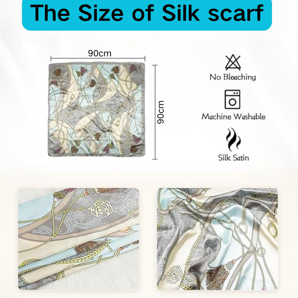 Flavizo Square Satin Scarf for Women Stylish, Lightweight Print Hair Scarves, Neck and Head Bandanas, Soft Comfy Head Neck Scarf Stole - Blue