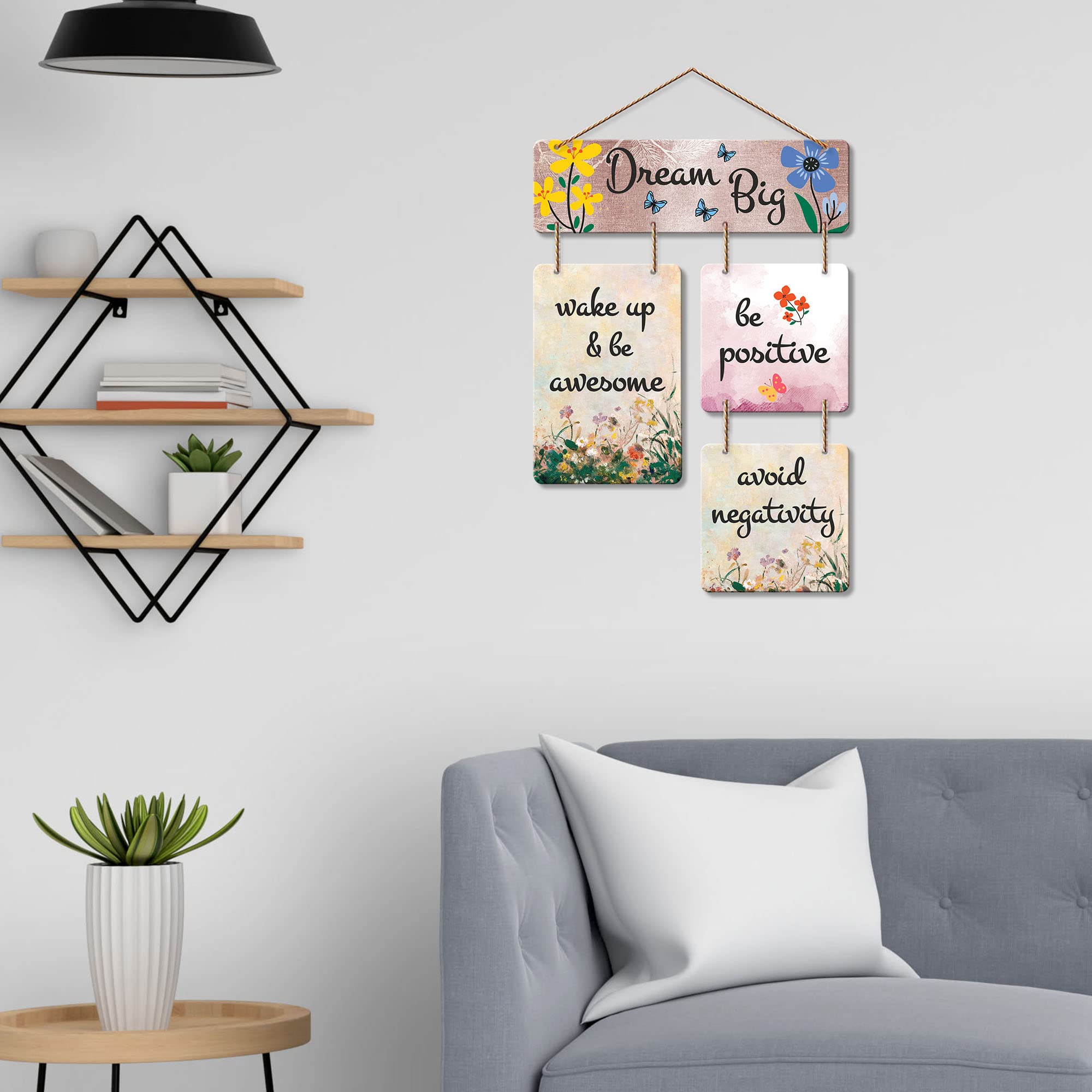 Artvibes Dream Big Wake Up & Be Awesome MDF Wall Hanger | Quotes Decor Item | Motivational Wall Decor | Wall Accent | Graphic Art | Gift Items | Office Wall Decoration Items (WH_6518N)