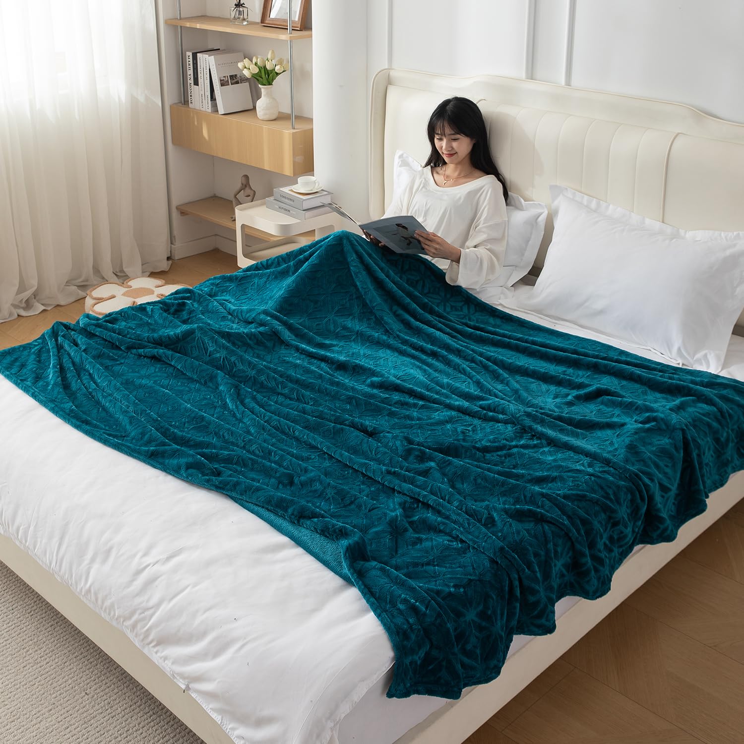 HOKIPO Fleece AC Blanket Double Bed Queen, 200X230 Cm / 6.5X7.5 Feet, Teal (AR-5259-TEAL) Kafalo