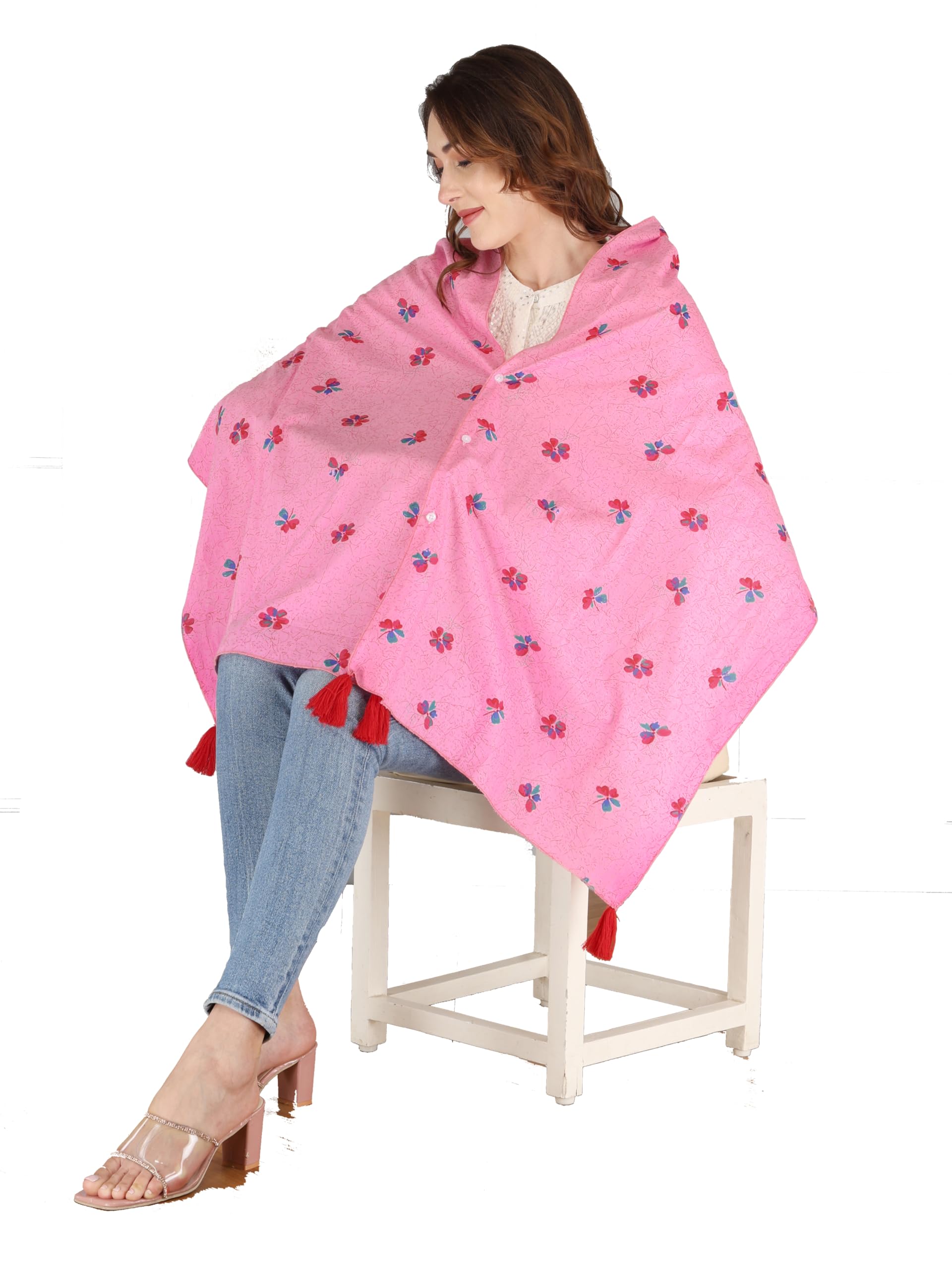 Switchon Nursing Cover for Breastfeeding Multi Use Poncho Style Scarf with Buttons, Feeding Apron Breathable for Pre & Post Pregnancy free size (72inch x 22inch) (Pink2)