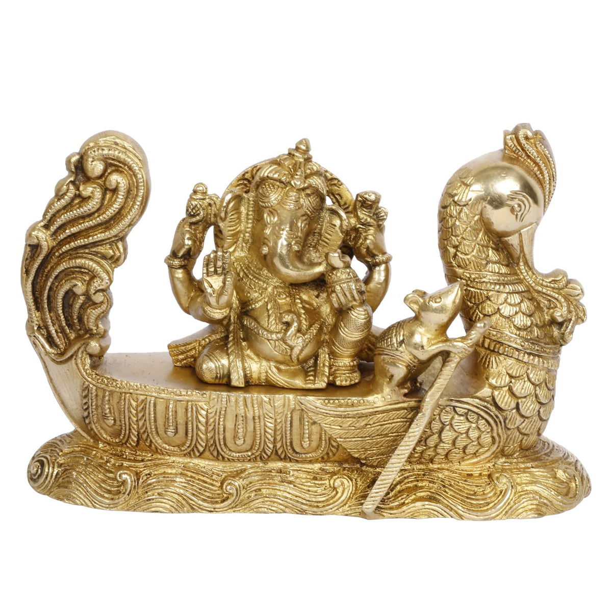 ARTVARKO Brass Ganesh on Swan Boat Idol Murti Blessing Ganesha Statue Vinayak Ganpati for Home Office Temple Puja Entrance Décor Gift.