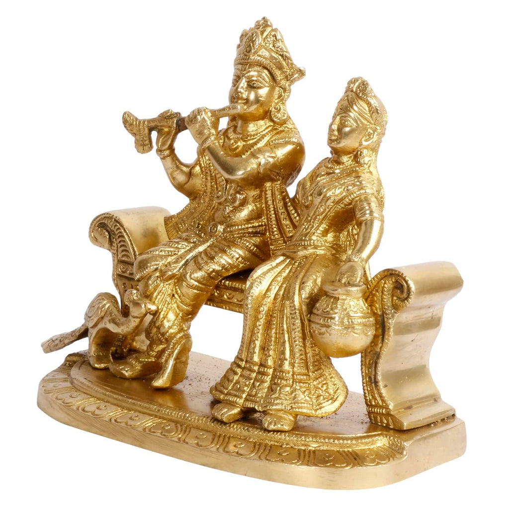 SVARUP Brass Radha Krishna Bhagwan Murti on Sofa in Gold Color Height 5.5 Inch