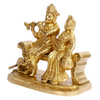 SVARUP Brass Radha Krishna Bhagwan Murti on Sofa in Gold Color Height 5.5 Inch