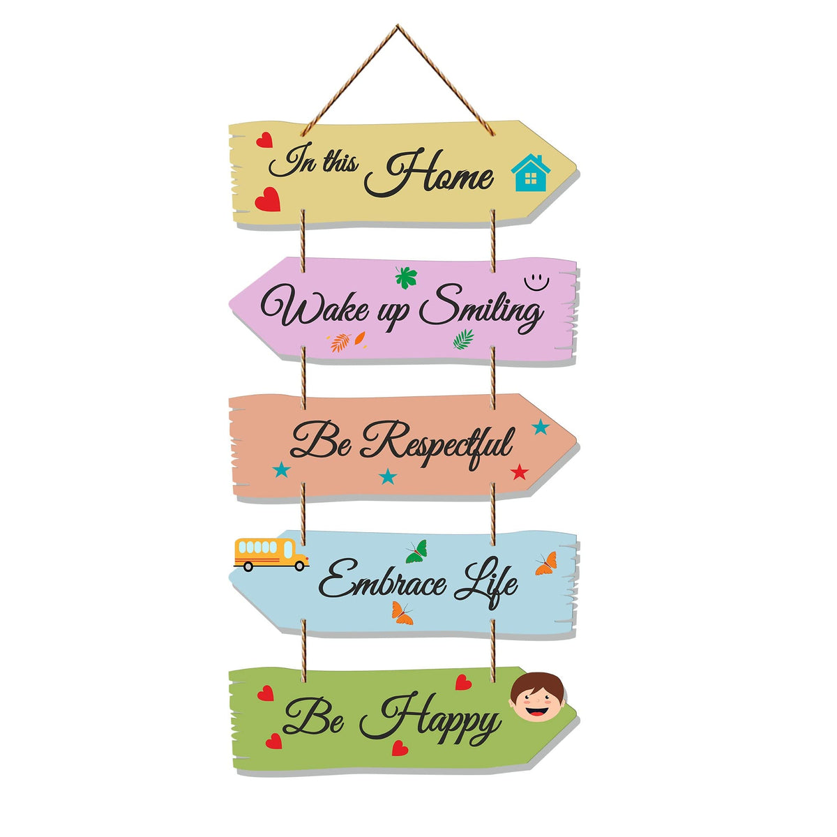 Artvibes Home Quotes Mdf Wooden Wall Hanger For Living Room | Bedroom | Gifts | Wall Hangings For Home Decoration | Modern Decor Items | Decorative Painting (Wh 7301N), Set Of 5