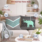 STITCHNEST Set of 2 Teal Tribal Harmony Collection Printed Jute Cushion Covers 16x16 Inches | Decorative Throw Pillow Covers for Sofa, Living Room, Bedroom | Perfect for Home Decor
