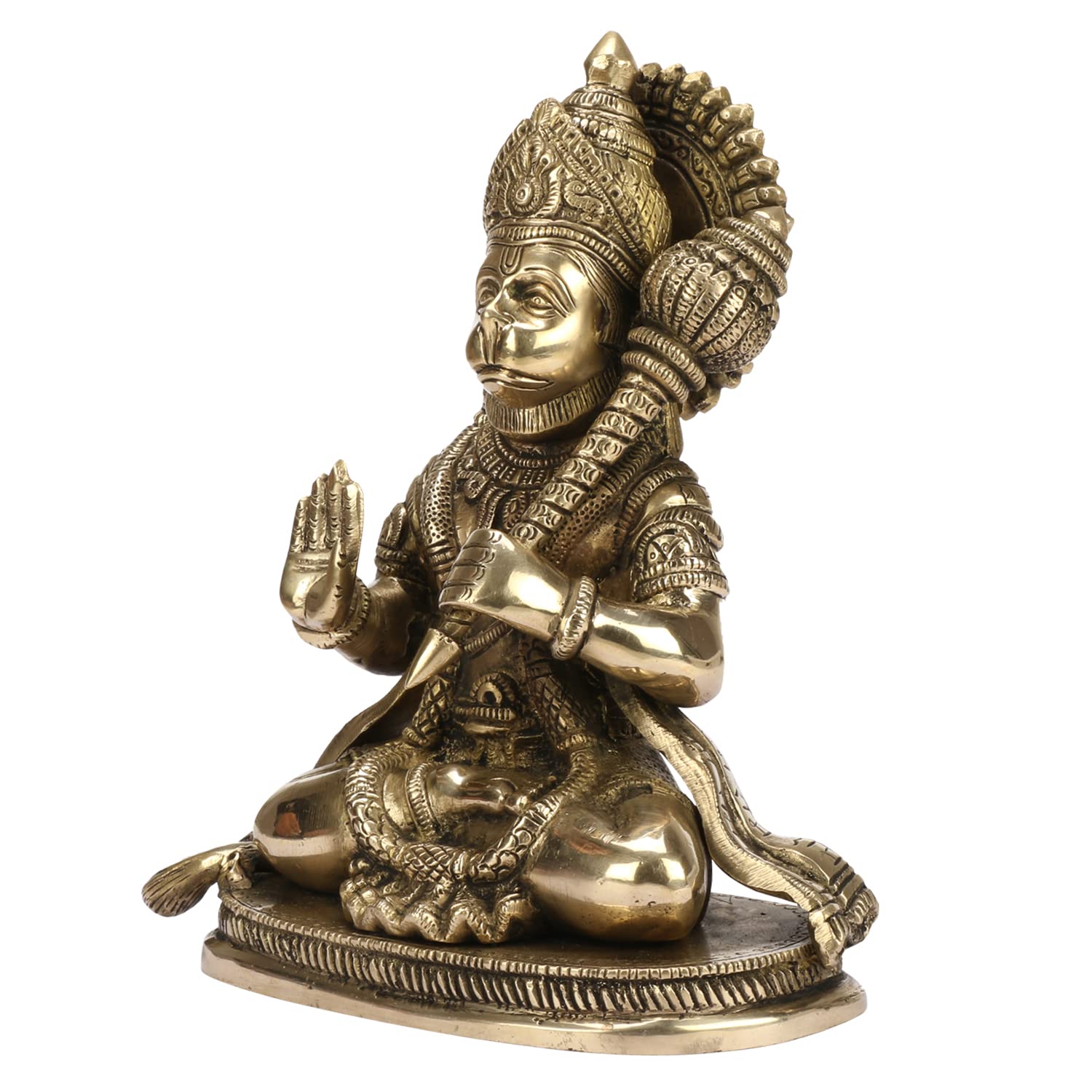 ARTVARKO Brass Lord Hanuman Ji Murti Bajrangbali with Gada Bhagwan Statue Showpiece for Pooja Gift Living Room Decoration Home Décor 8 Inches