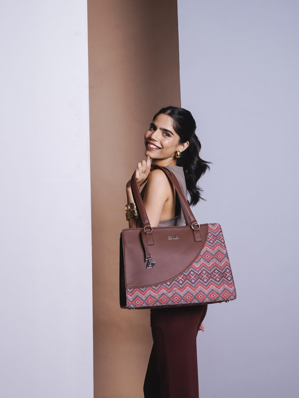 ZOUK Office Essential Bag | Jute | Vegan Leather Handcrafted Tote Bag With Double Handle Shoulder Strap | Gwalior Weaves