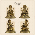 Shilpkala Ultra Fine Saraswati Maa Idol Seated on Lotus Holding Veena Fine Detailing of God Statue for Study Table, Murti for Mandir, Idols for Gift & Housewarming (3.5 Inch, Coffee Antique)