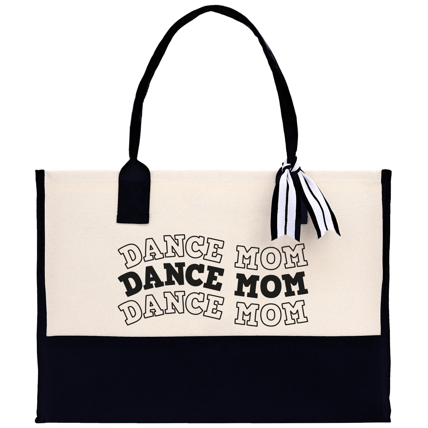 VANESSA ROSELLA Cotton Canvas Tote Bag New Mama Gift Best Mom Ever Bag Dog Mom Tote Shopping, Natural & Black, Large
