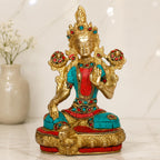 ARTVARKO Tara Devi Statue Brass Tibetan Goddess Religious Green Tara Statue for Health Happiness Wealth Idol Home Decor Sculpture Height 8 Inches