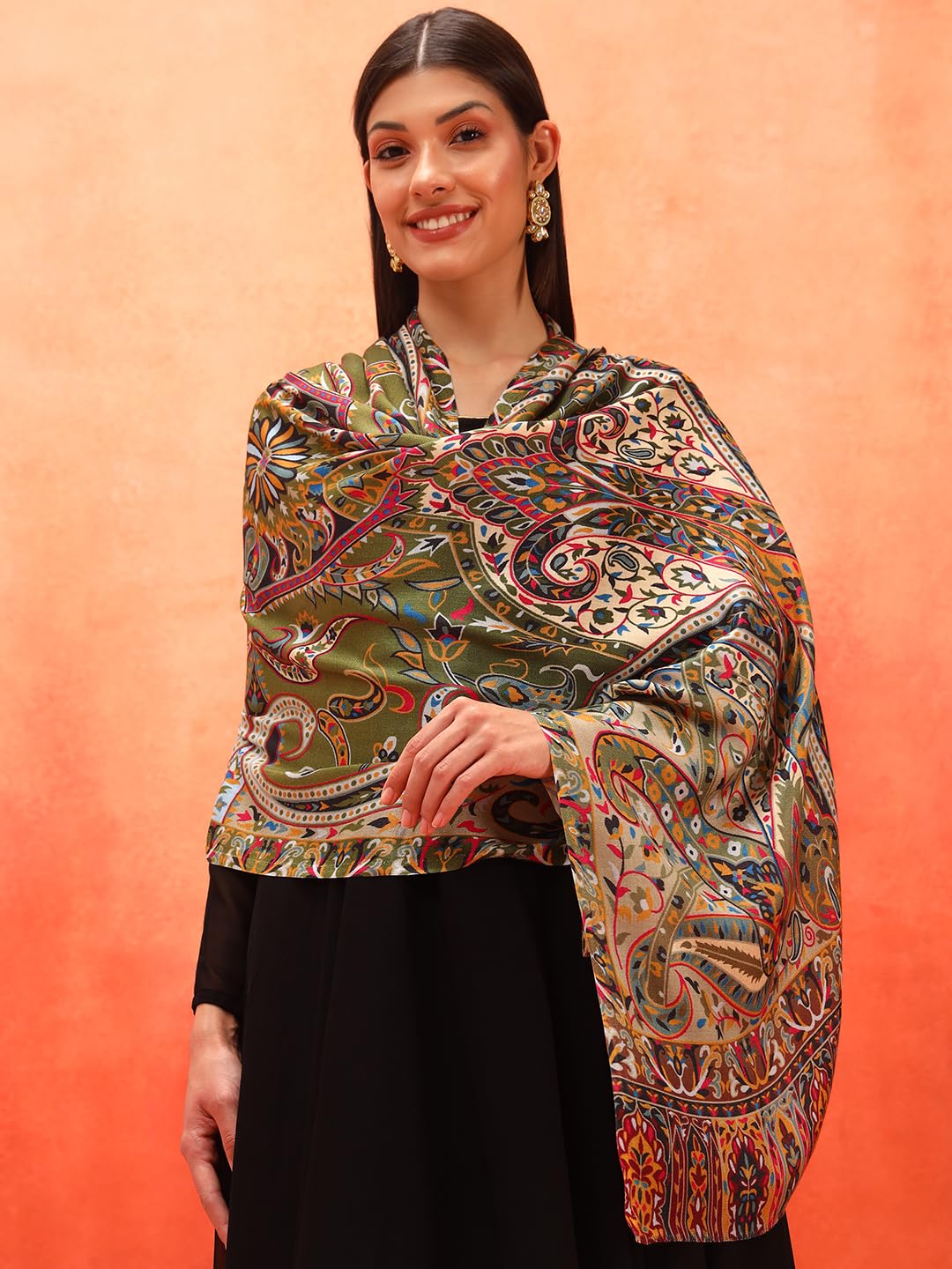 Pashmoda Women Royal Embers Fine Soft Bamboo Fibre Stole (Size 28x80in, 71x203cm) ISST33