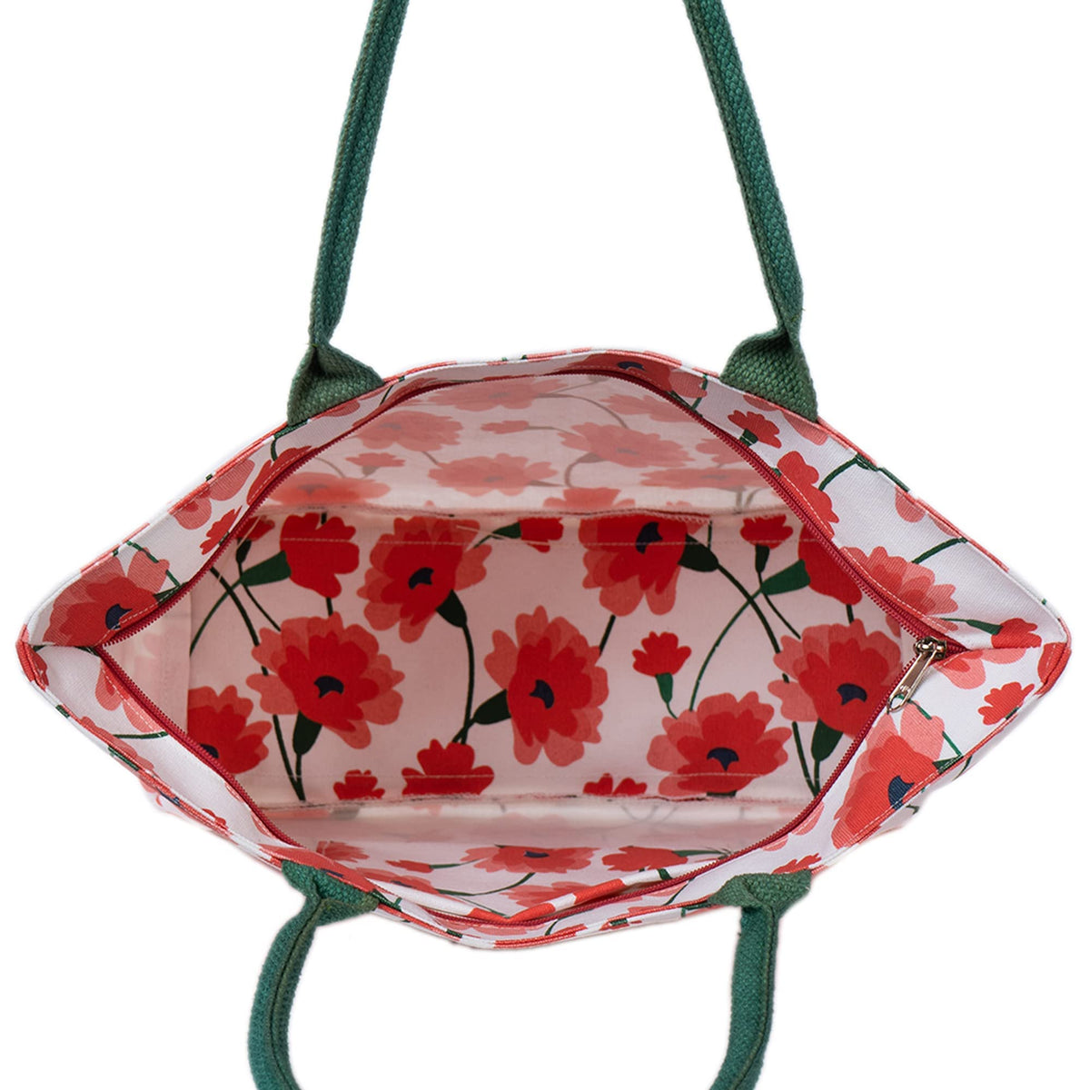 AQVA Cotton Canvas Tote Bag for Women with Side Pockets| Trendy Stylish Multipurpose Handbag with Zipper | Shoulder Bag for Shopping, Travel and Work | Carnation, Red