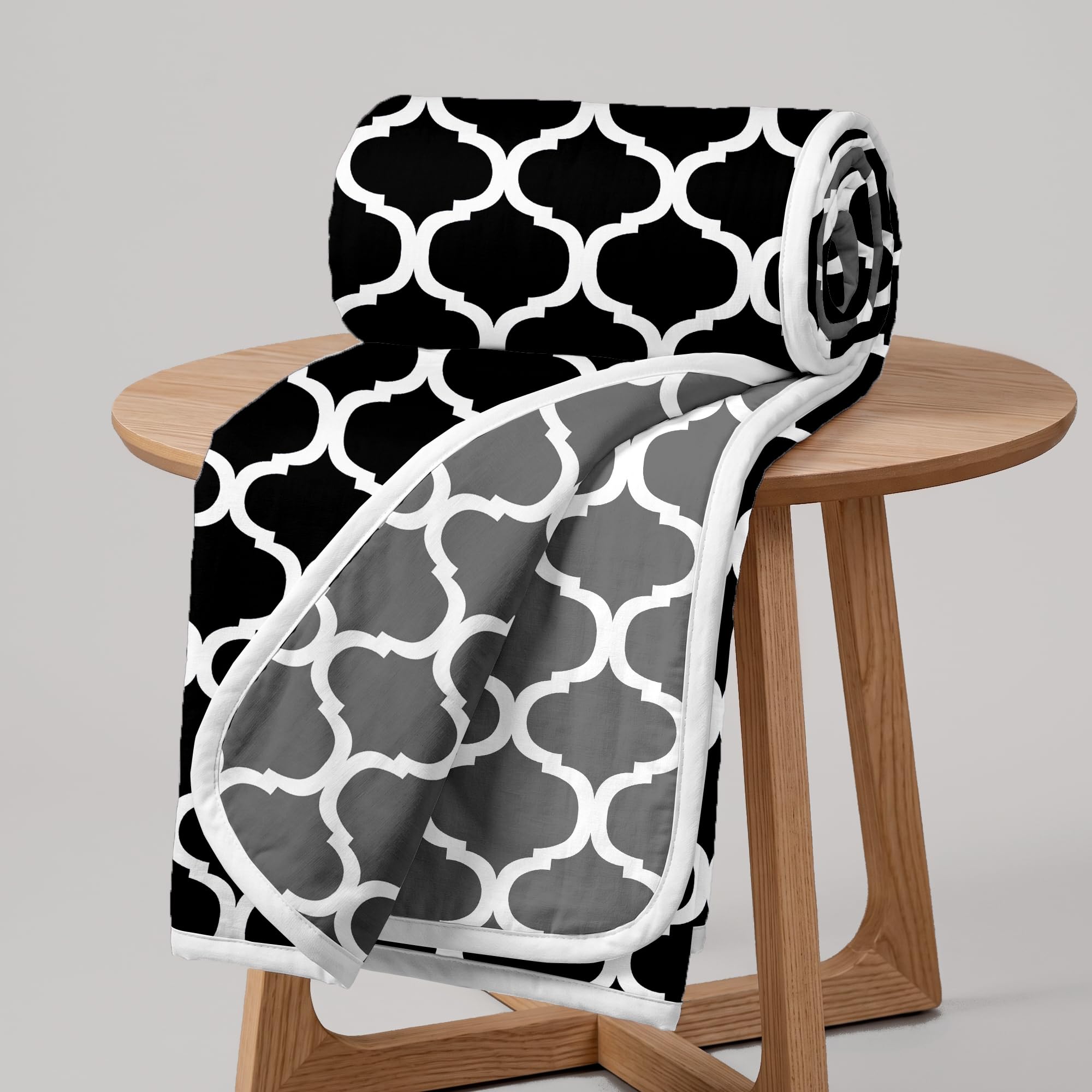 Divine Casa 120 GSM Microfiber Single Dohar | Soft & Lightweight Throw Blanket | Cozy & Breathable | All-Season Comfort | 210 x 140 CM | Moroccan Pattern | Caviar Kafalo