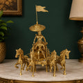 ARTVARKO Brass Four Horses Mahabharat/Geeta Arjun Chariot (Rath) with Krishna & Hanuman Lord Krishna Arjun Rath Idol Showpieces 10 Inch