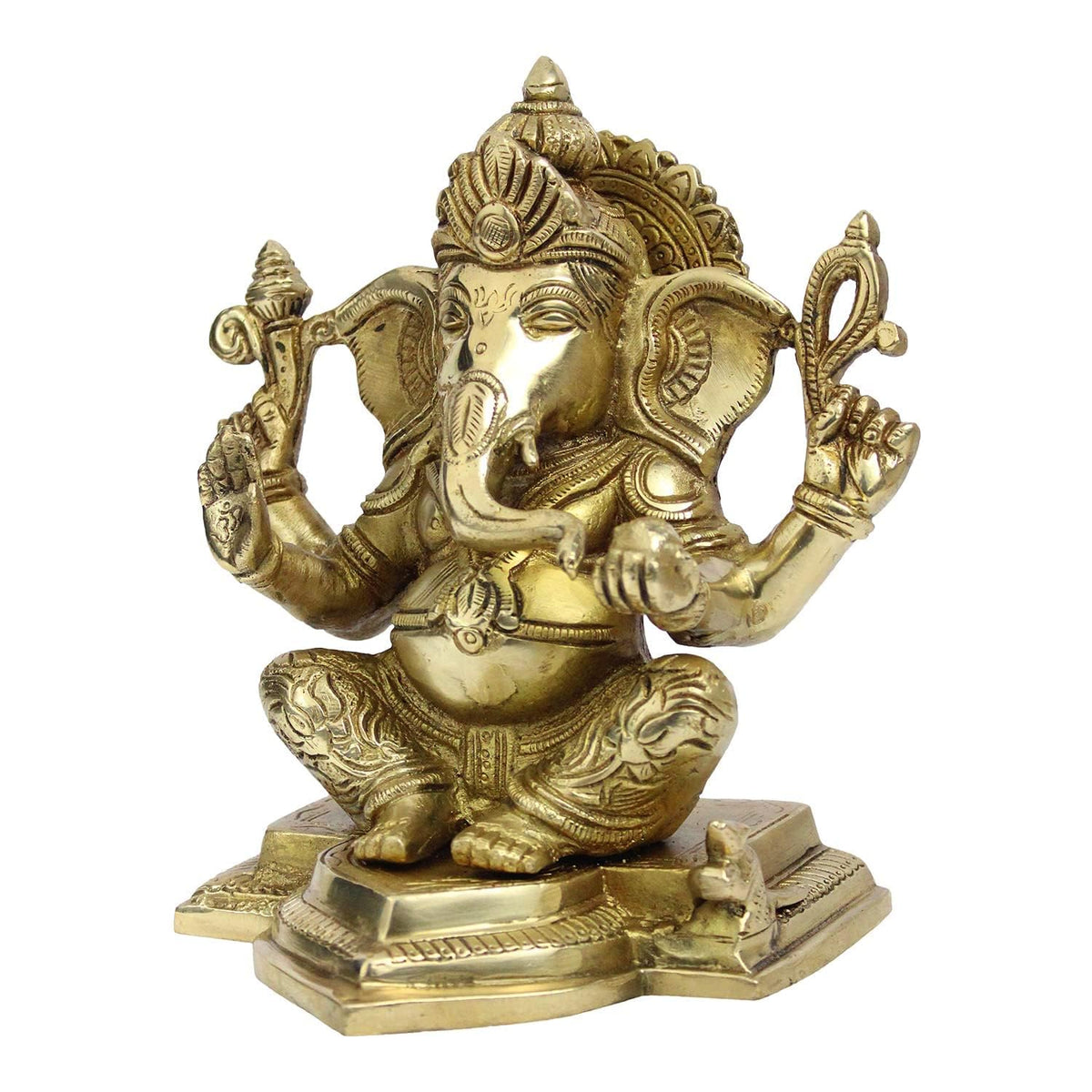 Svarup Brass Sitting Ganesha Idol in Gold Color Height 7 Inch Weight 3 Kg