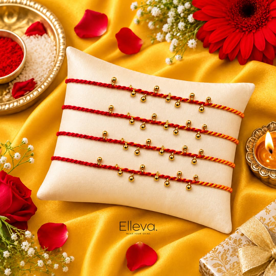 Elleva Handmade Mauli Dhaga Rakhi Set with Beads Pack of 6