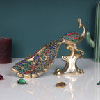 ARTVARKO Brass Peacock Showpiece Multicolor Peacock Statue Decor Tabletop Living Showpiece Gift 9 Inch