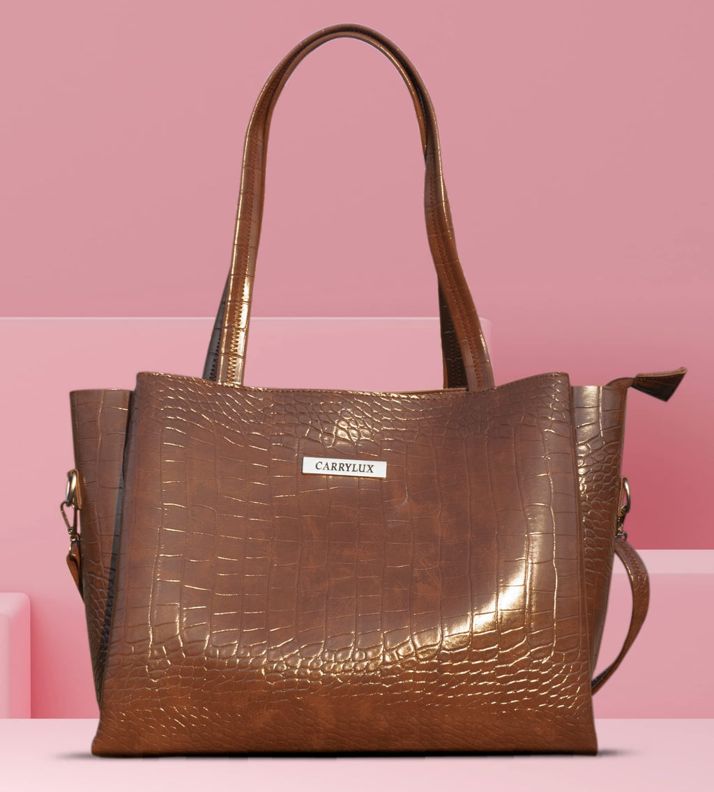 Carrylux Large Capacity Croco Pattern Tote Bags For Womens Big Purses And Handbags Ladies Big Shoulder Bag From (Brown)