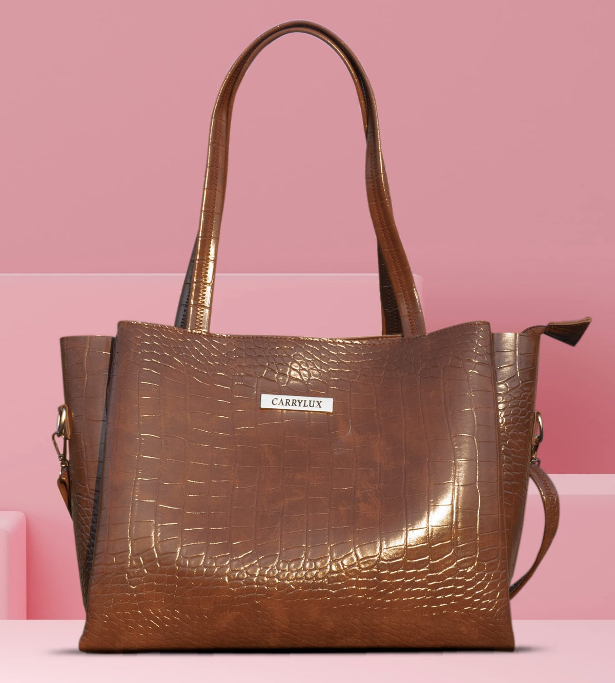 Carrylux Large Capacity Croco Pattern Tote Bags For Womens Big Purses And Handbags Ladies Big Shoulder Bag From (Brown)