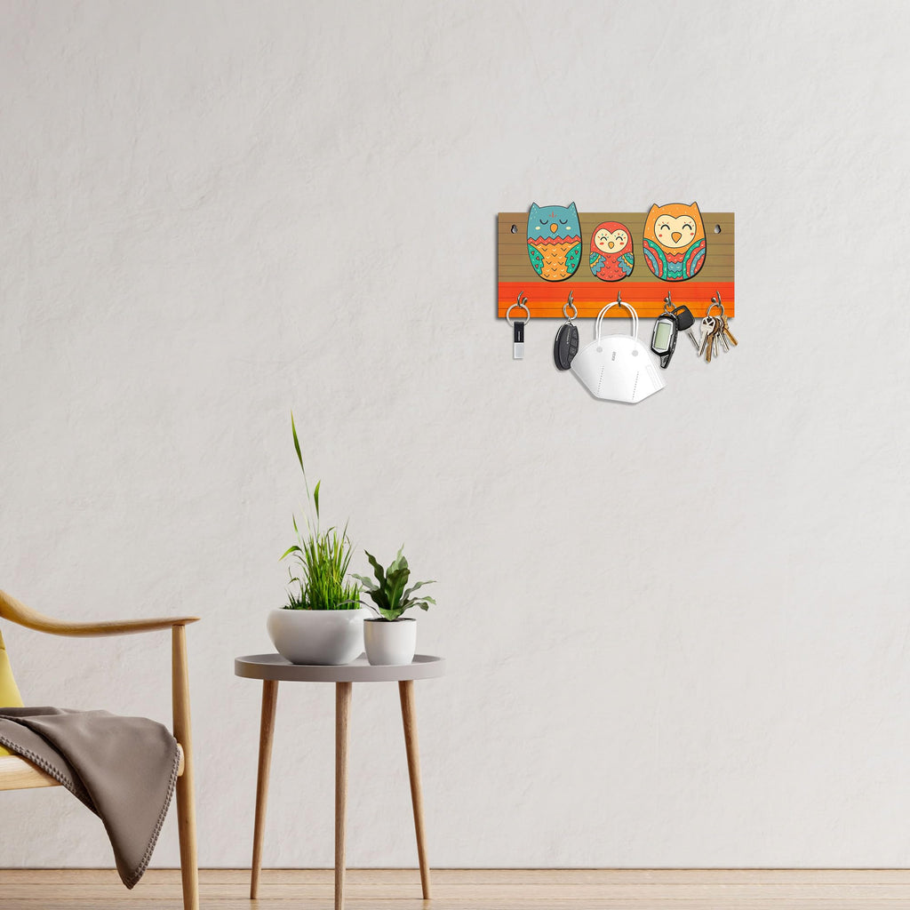 Artvibes Unique Stylish Wooden Key Holder for Wall Decor with Stylish Stainless Steel 5 Hooks Beautiful Key Organizer for Home Decoration(KH_800)