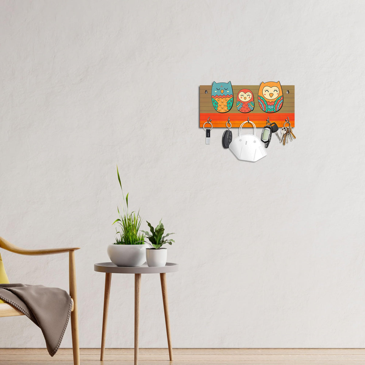 Artvibes Unique Stylish Wooden Key Holder for Wall Decor with Stylish Stainless Steel 5 Hooks Beautiful Key Organizer for Home Decoration(KH_800)