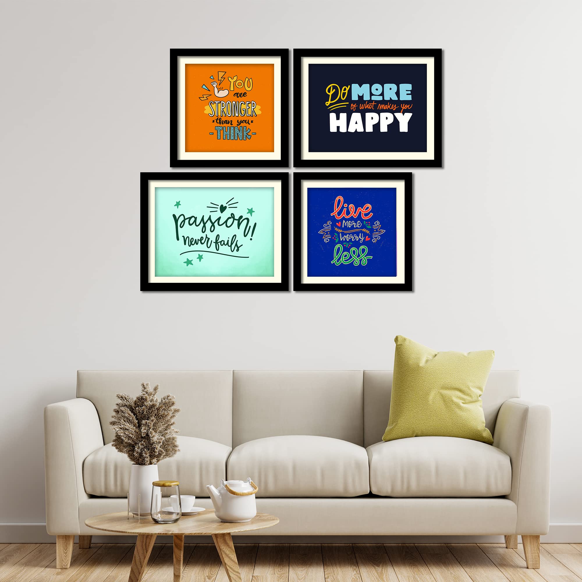 VIBECRAFTS You are Stronger Quotes Wall Hanging Frame Set of 4 For Office Digital Reprint Posters with Synthetic Wooden Home | Decorative Gift Item (15 x 12 inch) (PFVC4Pcs3_1516)