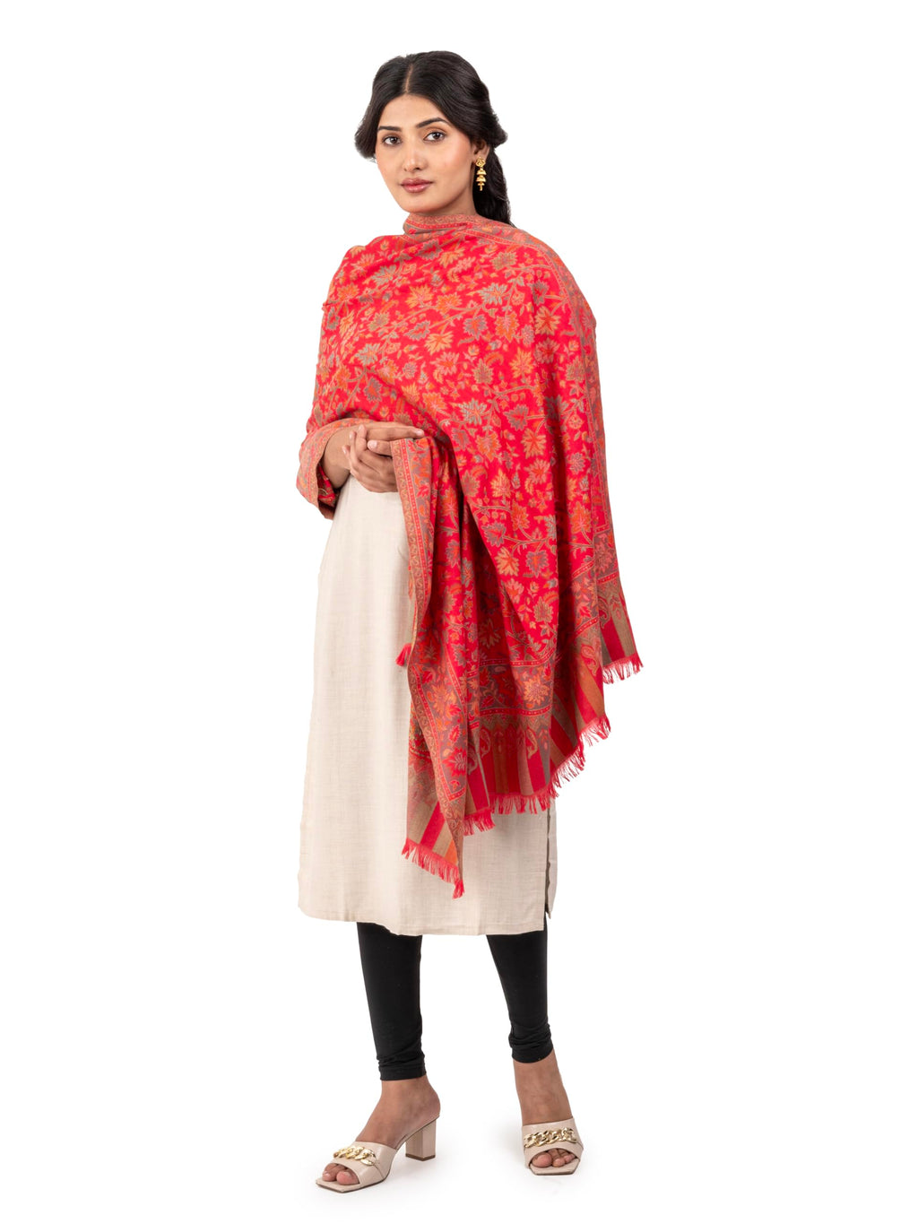 Naureen Women Faux Pashmina Shawl with Floral Artwork, Warm and Soft, 40x80 inch