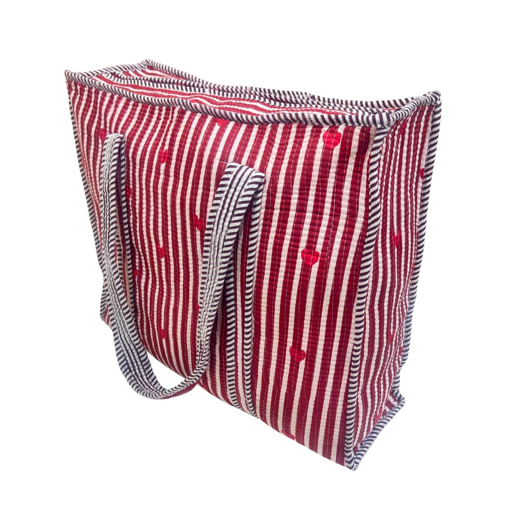 Bazaar Bhoot Edition Premium Cotton Quilted Shopping Tote Bag - Multipurpose Long Lasting Foldable Reusable Bag with zipper for Shopping, Travel & Daily Use - Made in India (Heart Red)