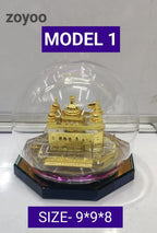 APEROL DESIGN Gold Plated Crystal Glass | Sri Harmandir Sahib I Sri Darbar Sahib I Swarn Mandir Sri Amritsar Fibreglass 24K Golden Temple Sculpture for Decor 9 * 8 * 7.5cm