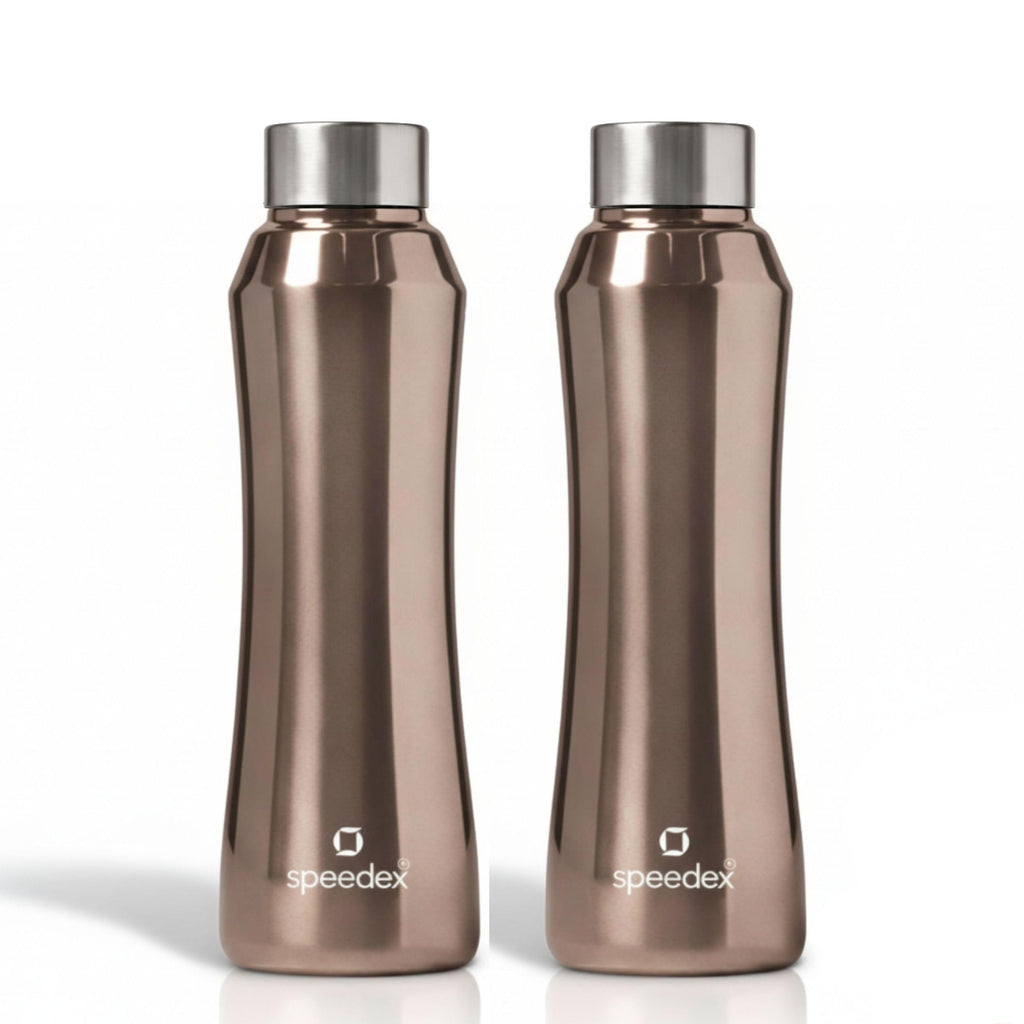 Speedex Stainless Steel Water Bottle 1 Ltr, Leak Proof Screw Cap, BIS Approved 1000 ml Metal Bottle For Daily, Office, School, Gym, Travel Use for Men, Women, Kids, Adults, Copper Gold, Set of 2