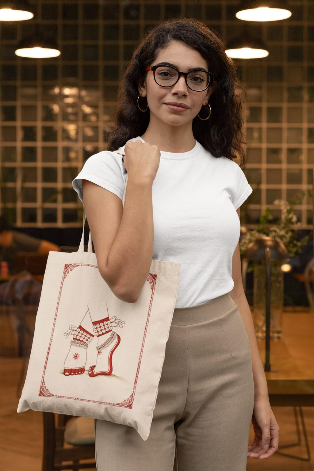Kalaa Lifestyle Canvas Tote Bag for Women | Premium Cotton Shopping Bag | Eco-Friendly Shoulder Tote for Office, College, Travel & Daily Use and Gifting (The Dancing Feet)
