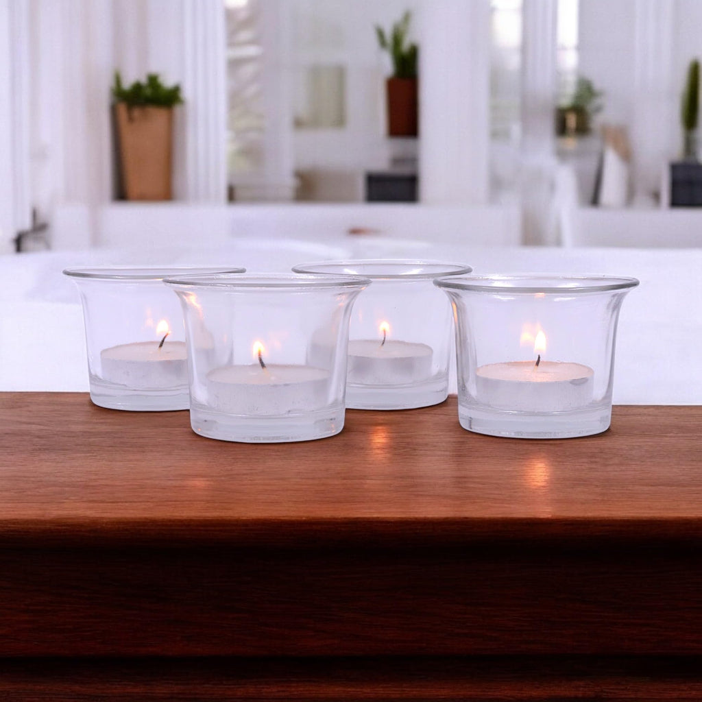 Hosley® Votive Tealight Glass Candle Holder|Clear Glass Tealight Candle Holder Perfect for Home Decor, Birthday, Wedding, Parties, Gifting|4.5 cm Diameter(Pack of 4, 4.5 cm Long Each)