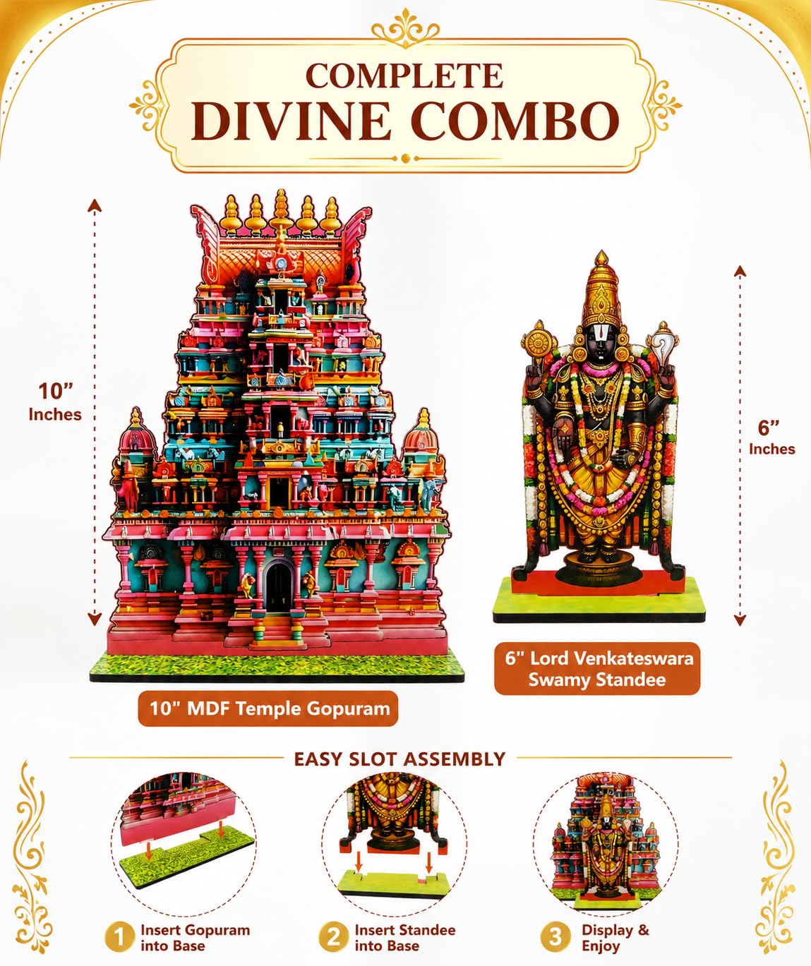 VENSUR Venkateswara Swamy MDF Standee with Temple Gopuram Combo
