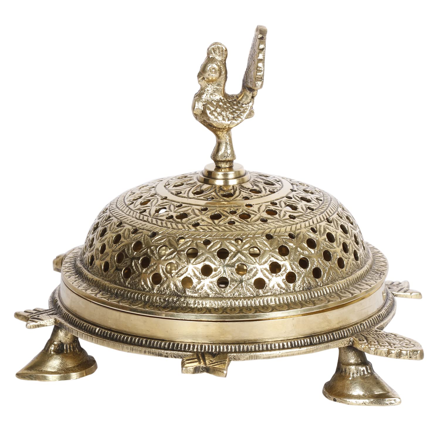 Artvarko™ Brass Tortoise Peacock Incense Burner - Loban Dhoop Dani for Home, Office, Temple, God Puja (6.5x5x4.5 Inches)