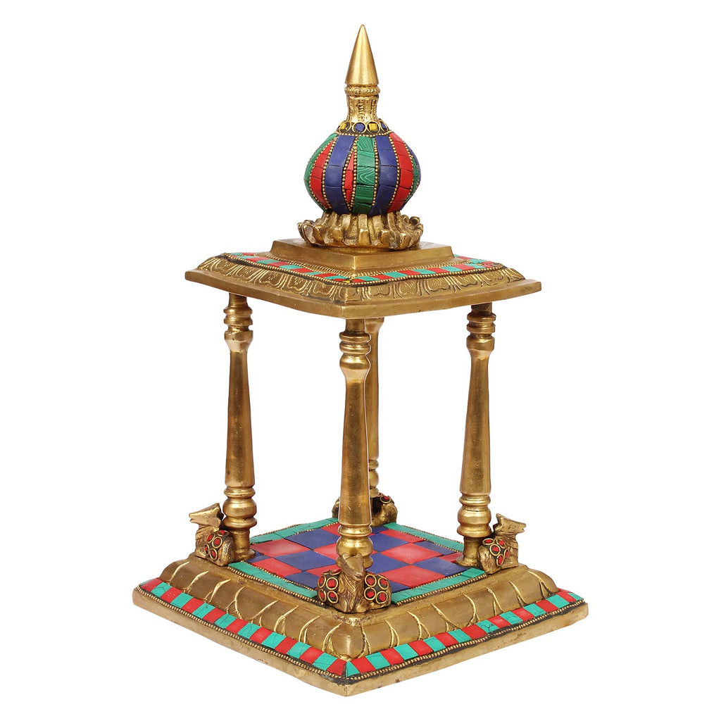 ARTVARKO™ Brass Temple Handcrafted Multicolor Gemstone for Goddess Pooja Ghar Mandir Height 13 Inch.