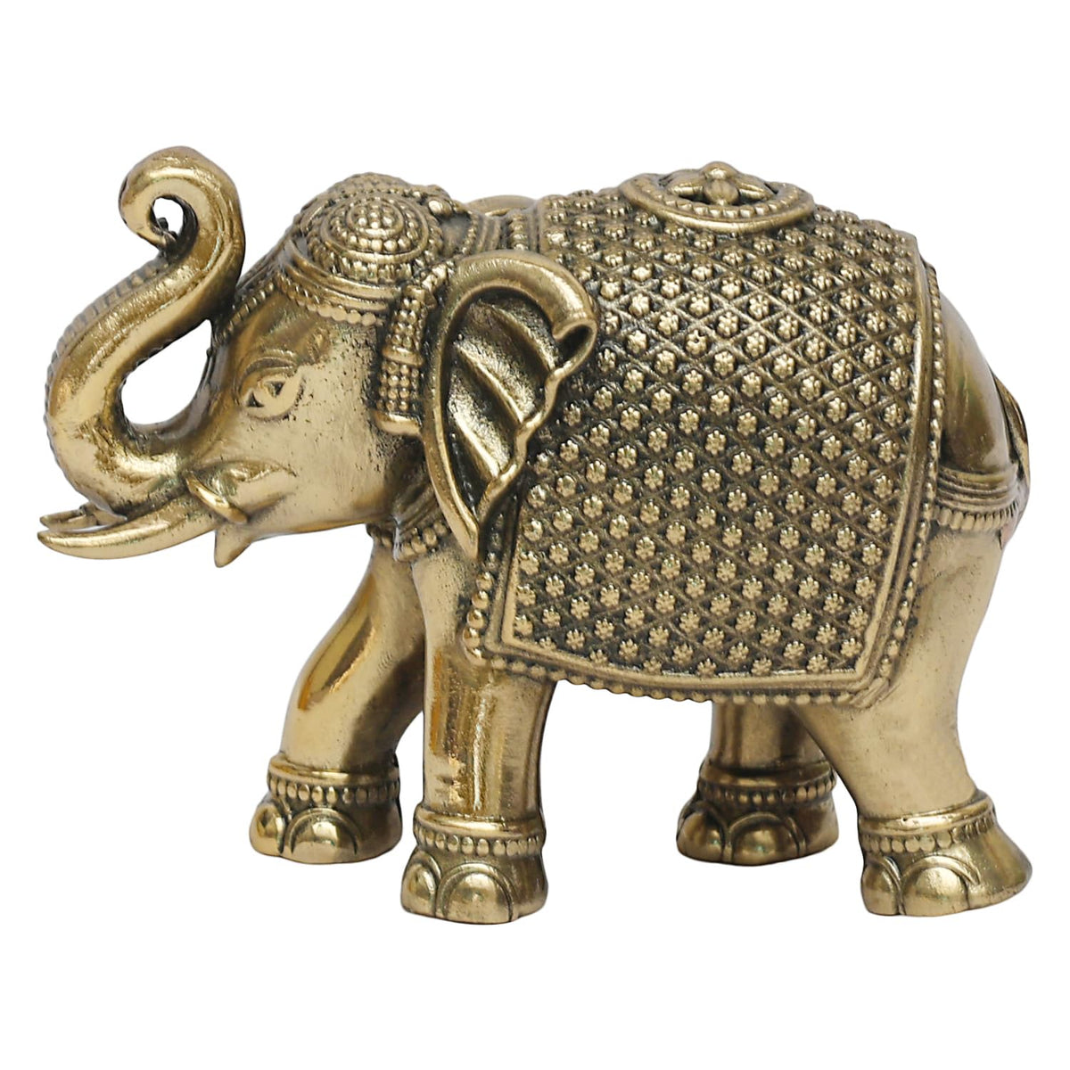 ARTVARKO Brass Superfine Maharaja Elephant Upraised Trunk Vastu Hathi Good Luck Success Prosperity Elephants for Decoration Gift (Size 9x4x6.5 cm)