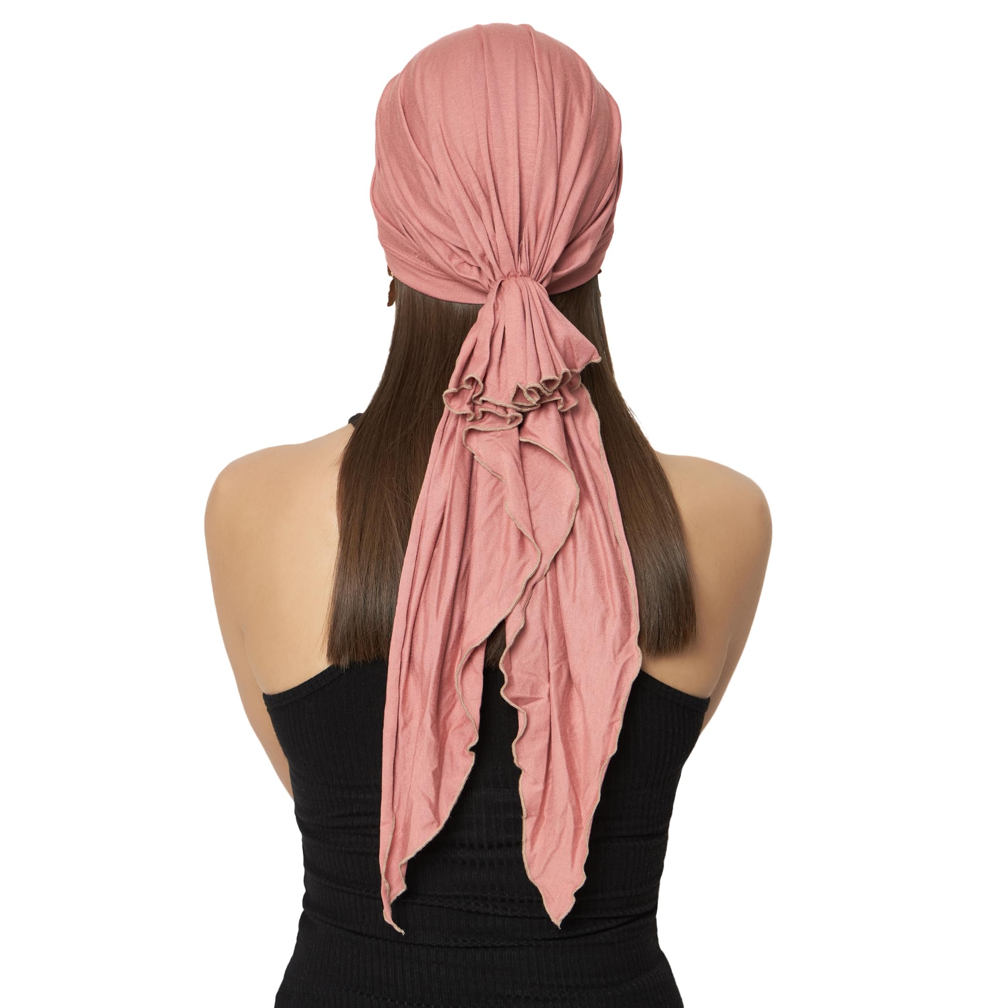 The Headscarves Women Bamboo Pre Tie Ultra Soft Slip on Scarf Headwear For Chemo Patient Free Size (HS107 Duskyrose)