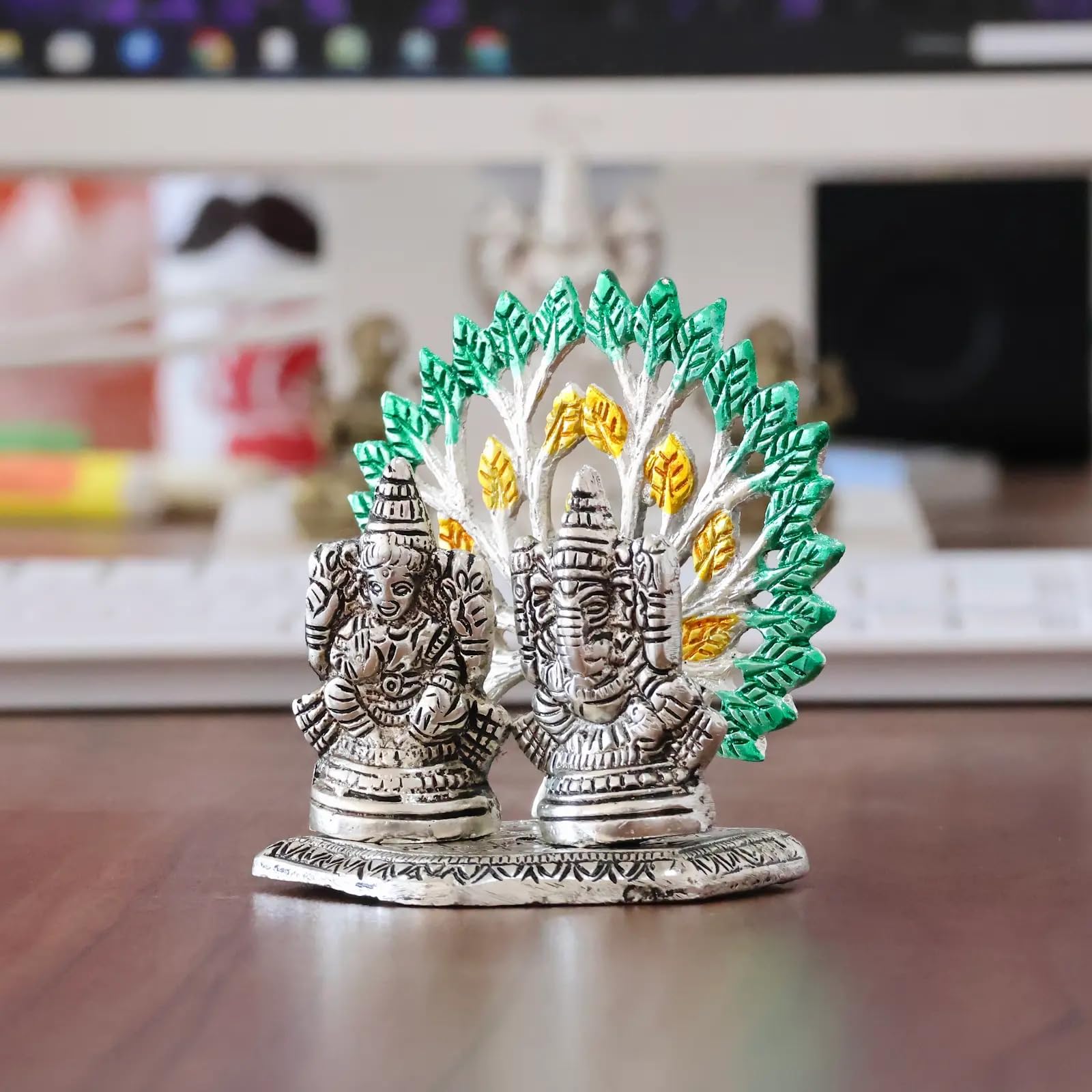 KridayKraft Mini Laxmi Ganesh Murti – Divine Lord Idol for Home & Office Décor, Intricately Designed Pooja Statue & Spiritual Showpiece for Living Room, Bedroom, Temple (Silver)