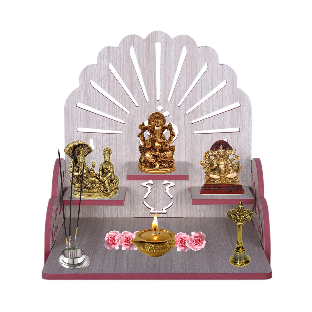 Lakhaji Beautiful MDF Wooden Temple Home Temple Pooja Mandir Wall Hanging and Table Top Home Mandir Temple Home Decor Beautiful Wooden Temple (White)