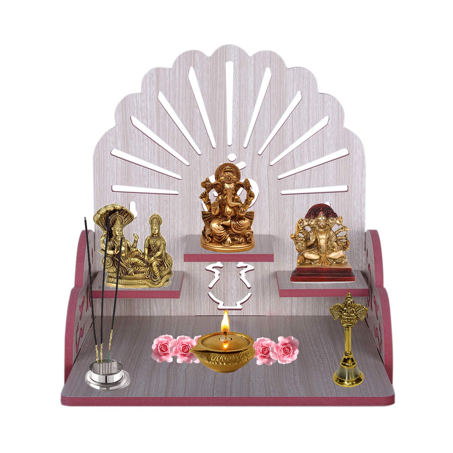 Lakhaji Beautiful MDF Wooden Temple Home Temple Pooja Mandir Wall Hanging and Table Top Home Mandir Temple Home Decor Beautiful Wooden Temple (White)
