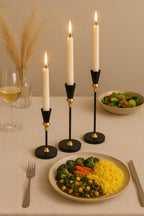 FIDEO Royal Chapel Elegance Acrylic Black Candle Holders Set of 3 | Gold Finish Taper Candle Stand | Premium Decorative Candle Holder for Dining Table Christmas Home Decor Gifting