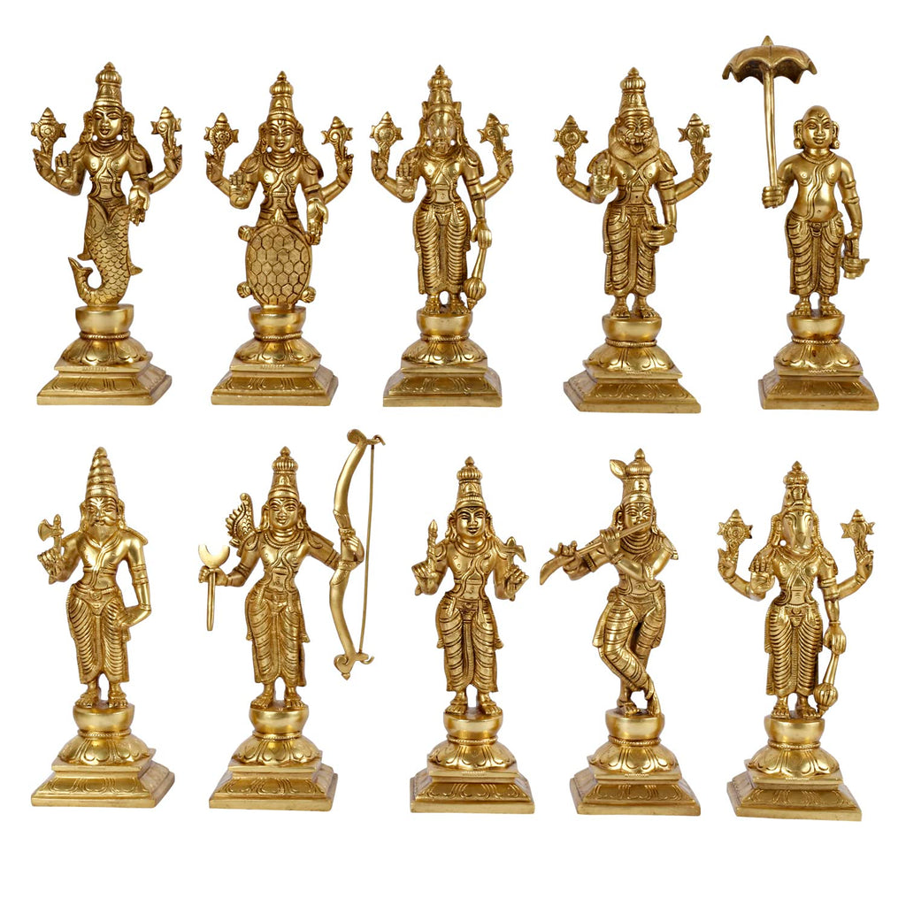 ARTVARKO Brass Dashavatara Dasavatharam of Lord Vishnu Statues Ten Incarnations Avatars Idol Murti for Mandir Puja Temple Height 9.5 Inches