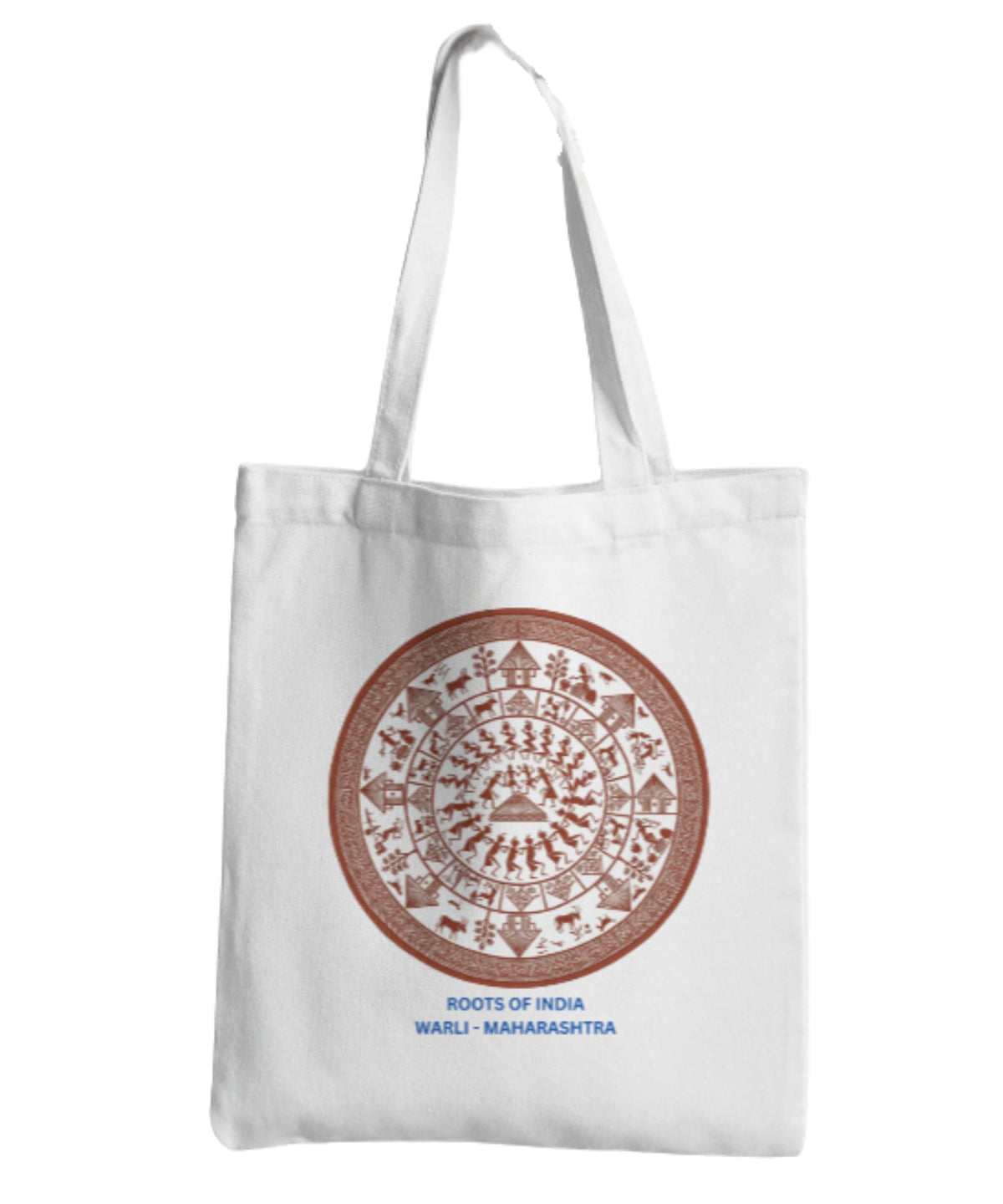 Studio JoySprout Warli Art Canvas Tote Bag | Roots of India Maharashtra Cotton Shopping Bag | Open Top Non Zipper | White | Unisex