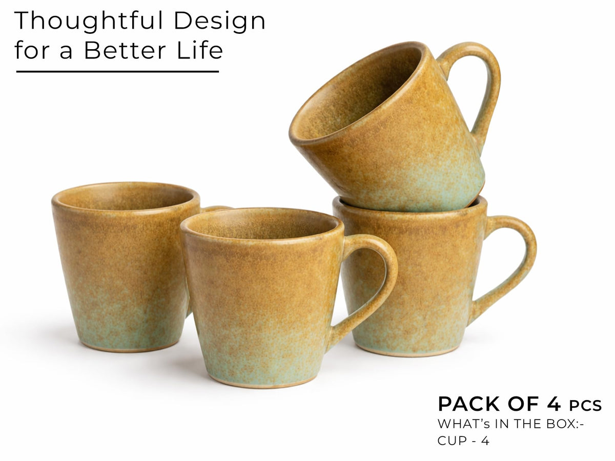 Bodhi House Handcrafted Ceramic Tea Cup Set of 4, 175Ml, Turquoise Copper